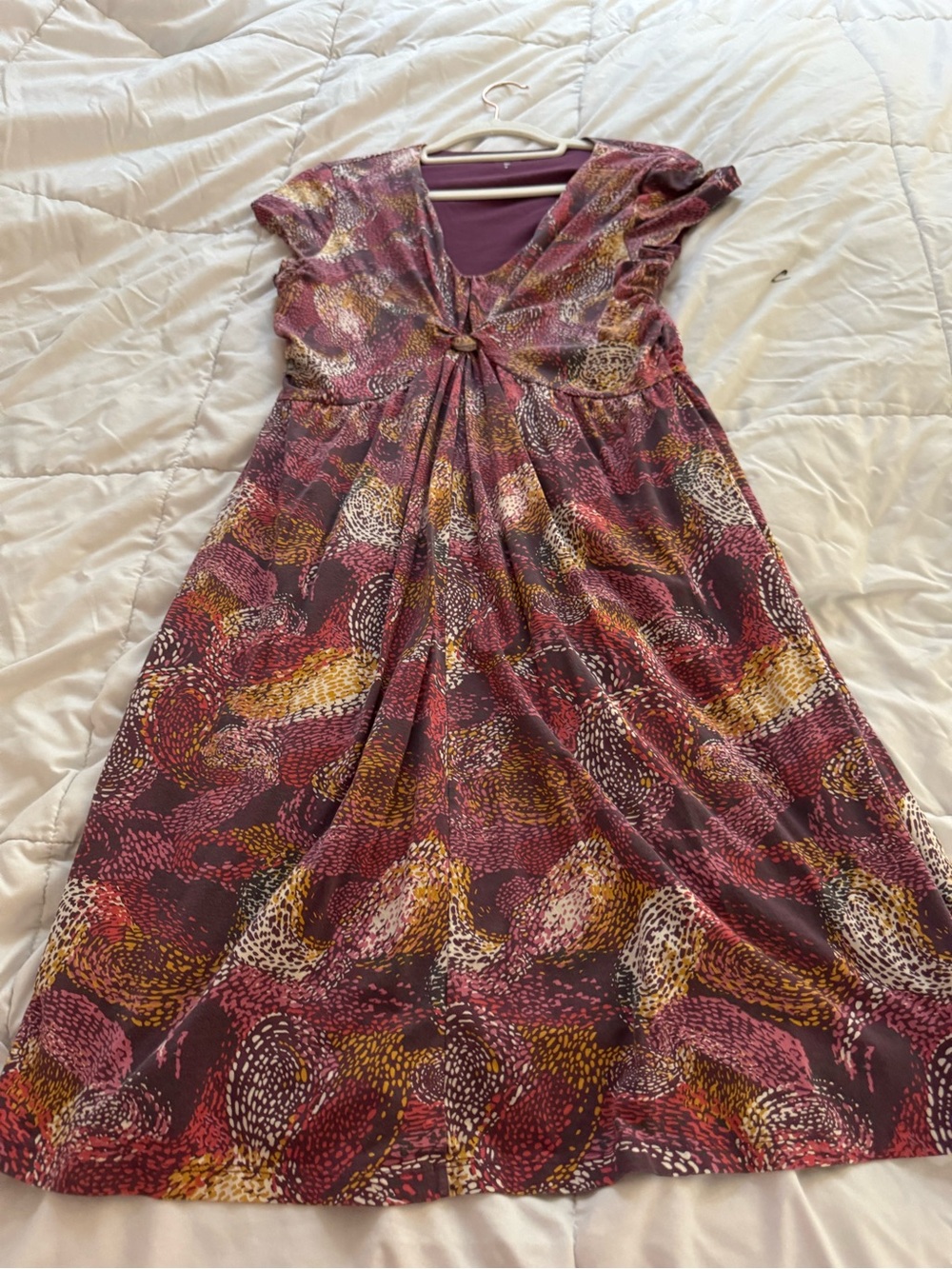 Garnet Hill Purple Multicolor Knot-Front Midi Dress